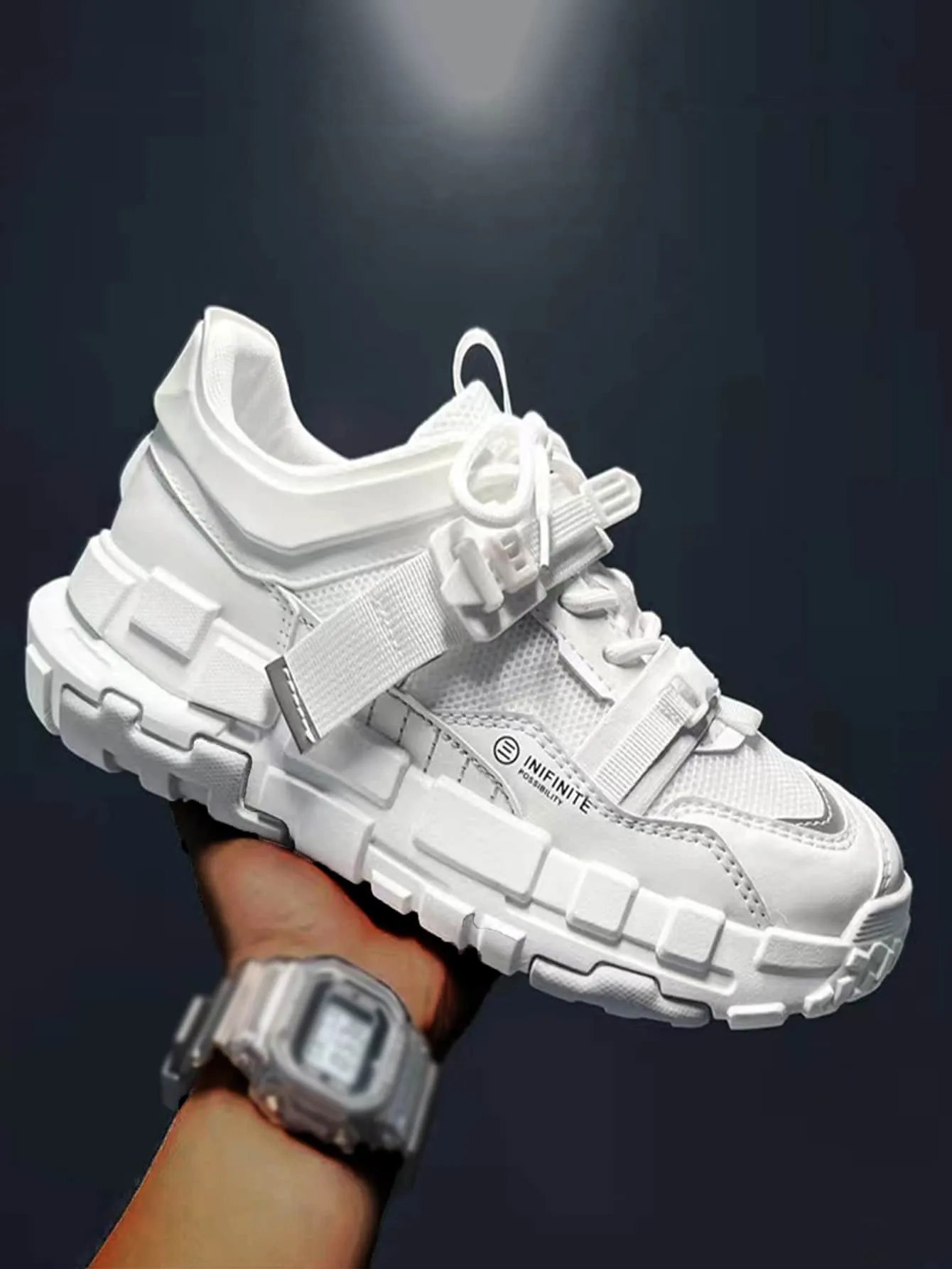 Retro Sneakers Men Letter Detail Chunky Sneakers, Lace-up Front Sneakers