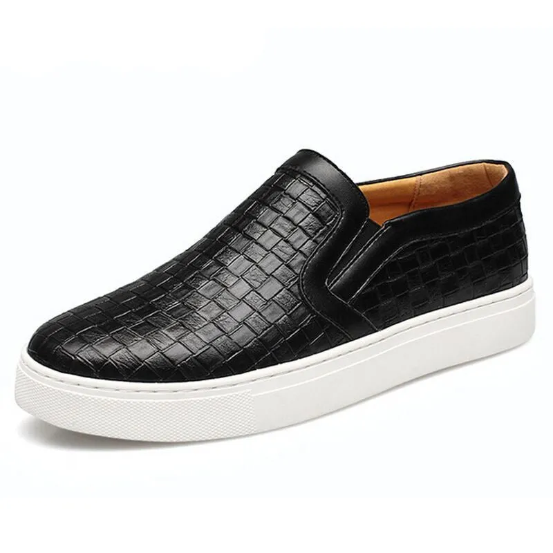 Men Plaited Shoes Slip-on Casual Shoes Bright Platform Round Toe Loafers For Men XMR1303 Perforated Loafers