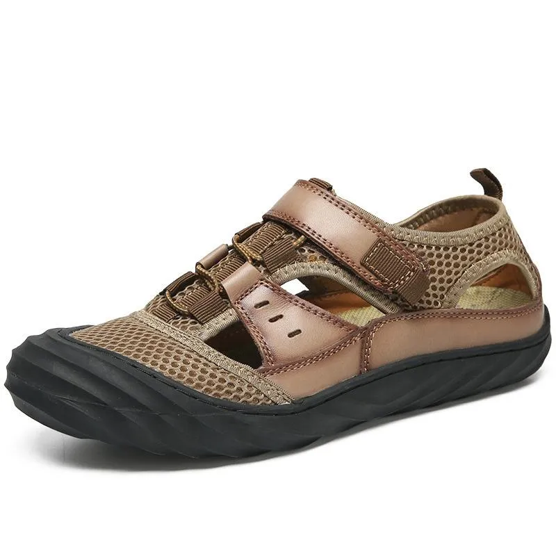 Men Sandals Genuine Leather Handmade Beach Shoes Wooden Sandals Japanese