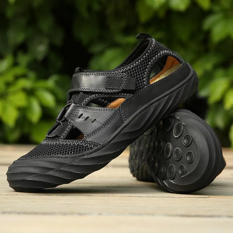 Men Sandals Genuine Leather Handmade Beach Shoes Plantar Fascia Sandals