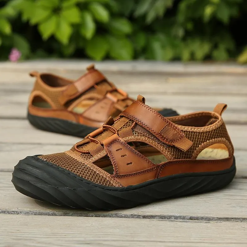 Men Sandals Genuine Leather Handmade Beach Shoes Sandals Photos