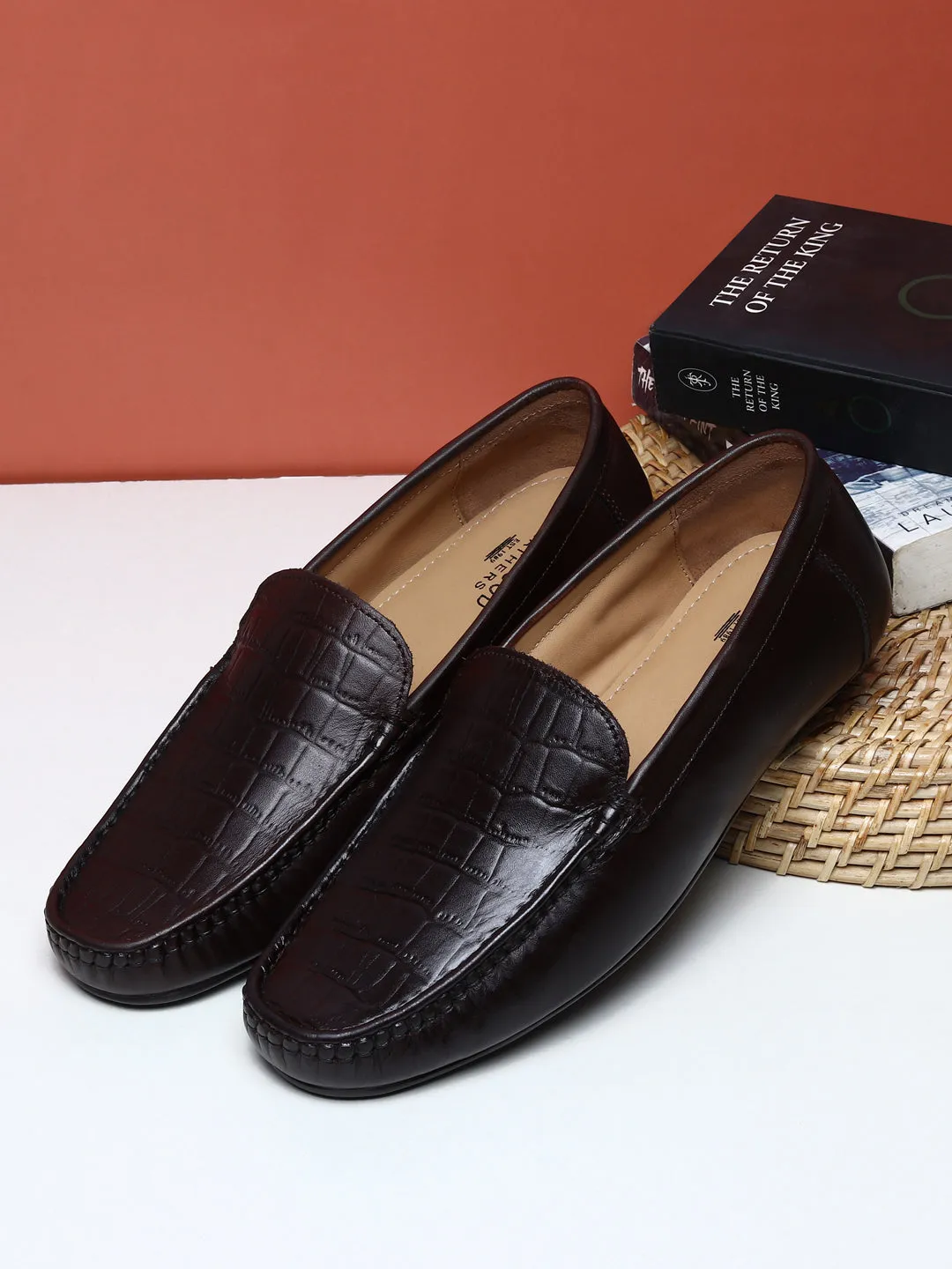Daily Use Casual Shoes Men Texture Genuine Leather Brown Loafers