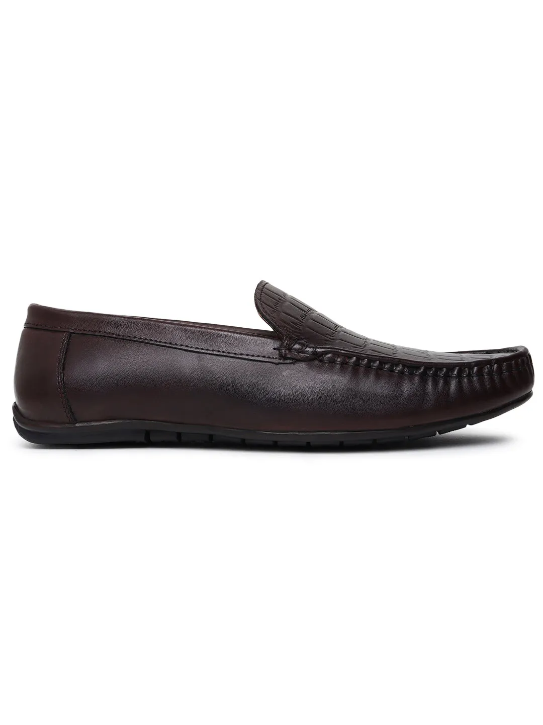 Men Texture Genuine Leather Brown Loafers Casual Dress Shoes With Plantar Fasciitis