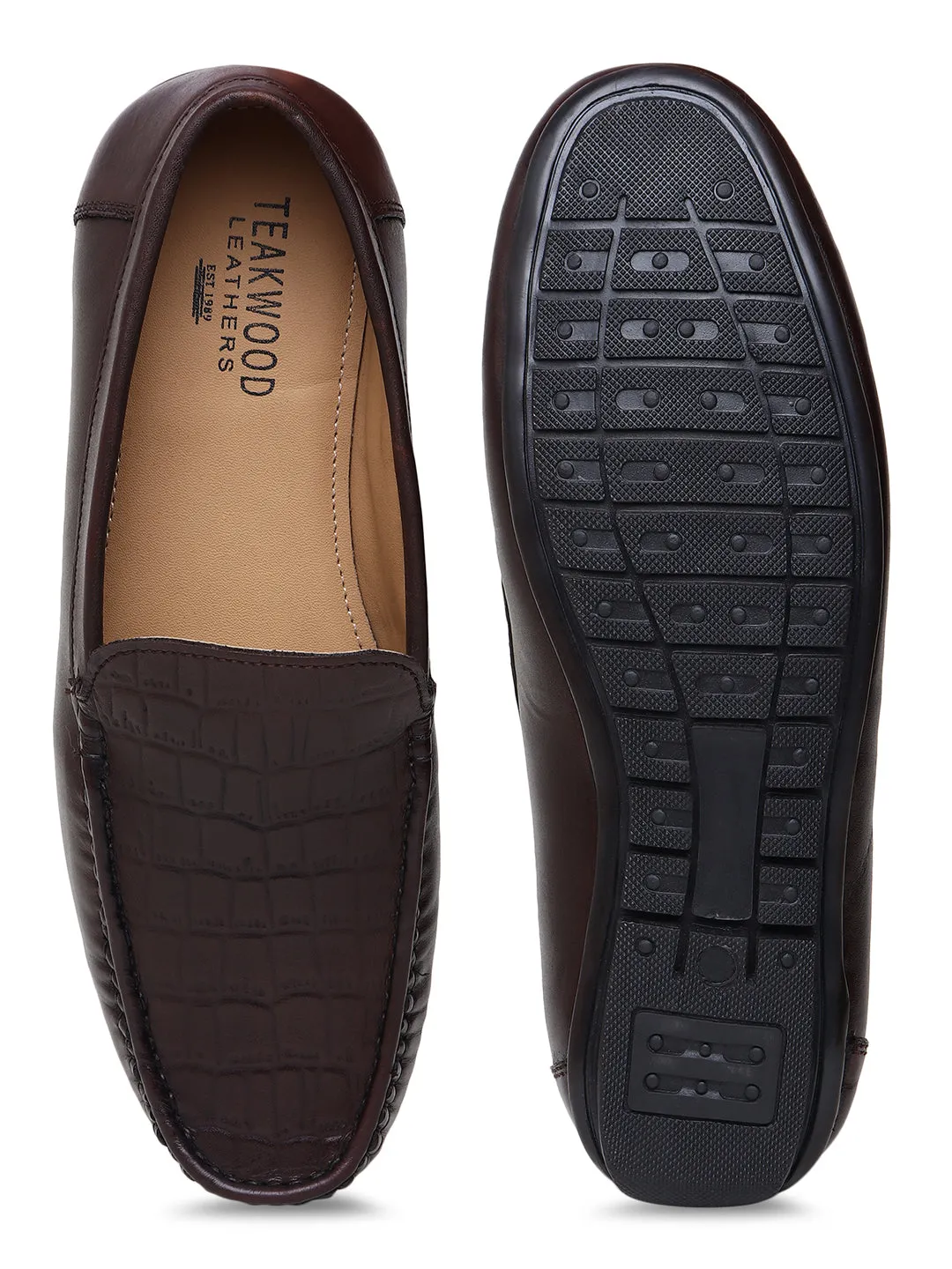 Men Texture Genuine Leather Brown Loafers Crater Impact Casual Shoes