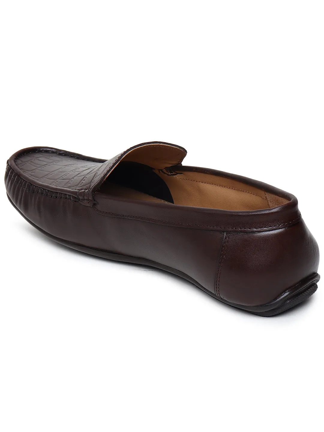 Men Texture Genuine Leather Brown Loafers Shoes Casual Flats