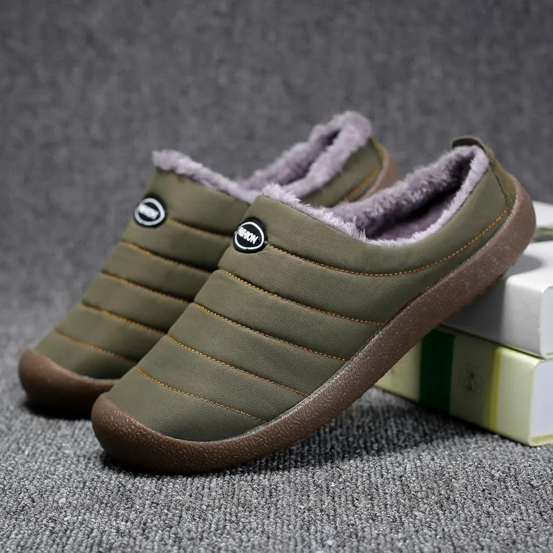 Men Winter Water-resistant Fur Warm Flat Shoes Cotton Slippers Strappy Wedge Sandals