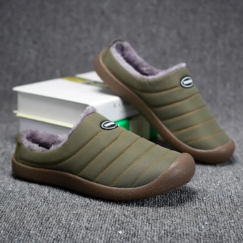 Men Winter Water-resistant Fur Warm Flat Shoes Cotton Slippers Sun Sandals
