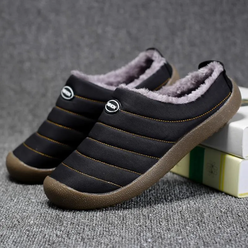 Men Winter Water-resistant Fur Warm Flat Shoes Cotton Slippers Wedding Flat Sandals