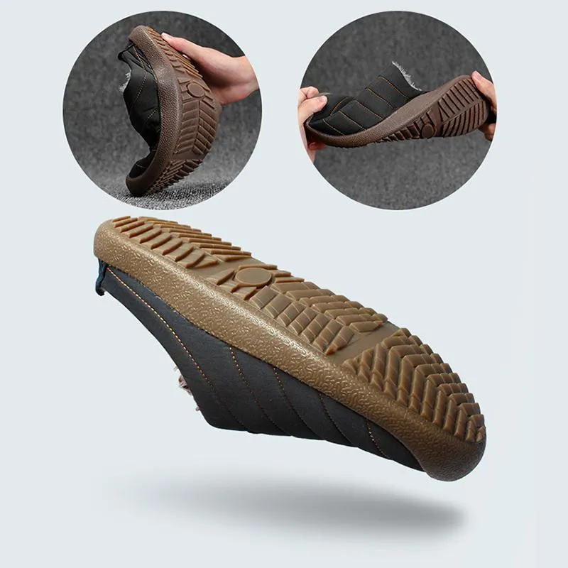 Men Winter Water-resistant Fur Warm Flat Shoes Cotton Slippers Sporting Sandals