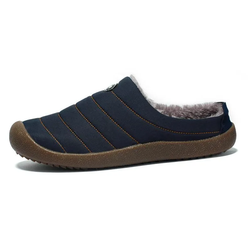 Men Winter Water-resistant Fur Warm Flat Shoes Cotton Slippers Extra Extra Wide Sandals