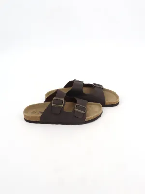 Adult Slippers Men's Adjustable Buckle Slides,Dark Brown