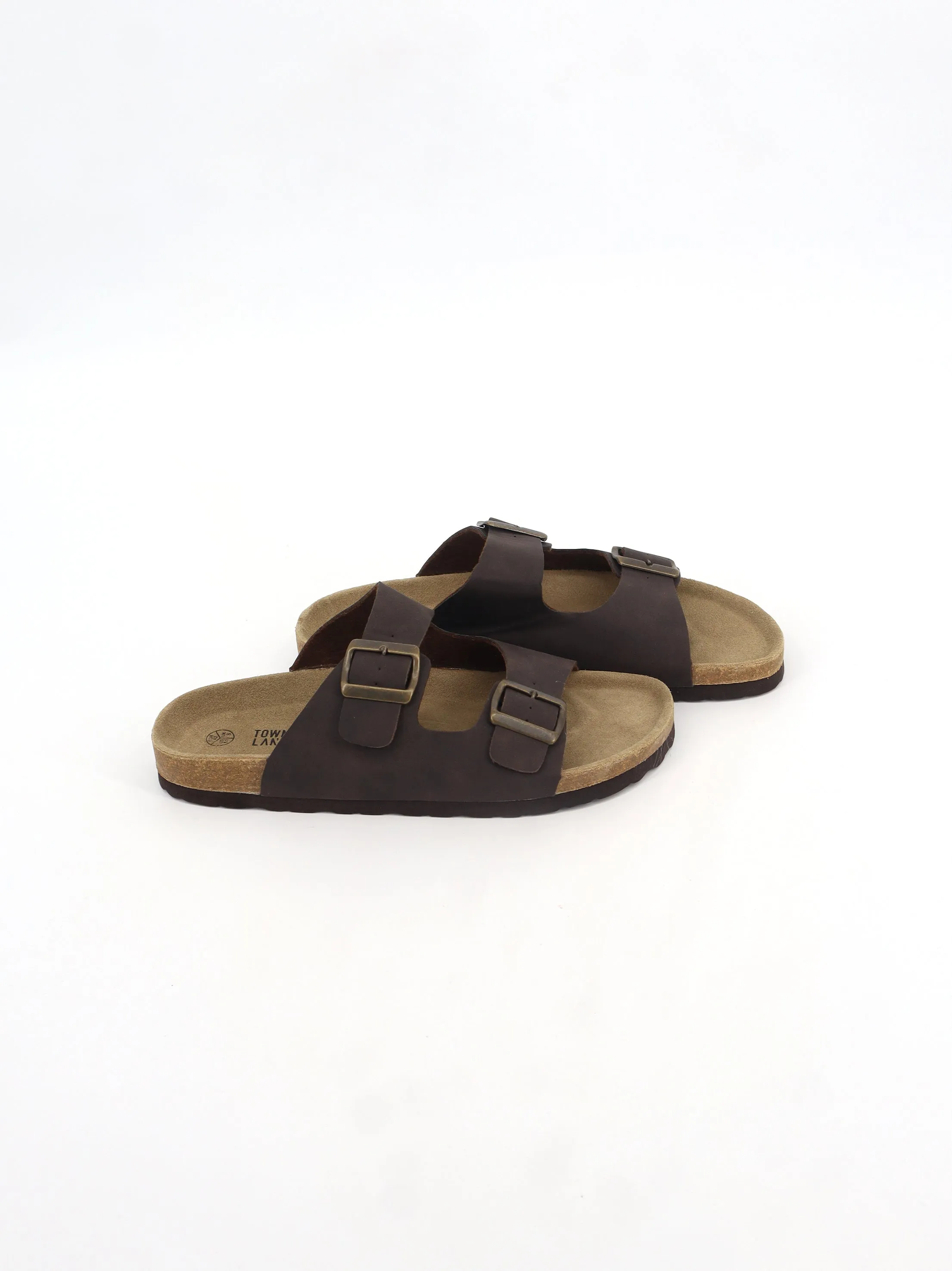 Longhorn Slippers Men's Adjustable Buckle Slides,Dark Brown