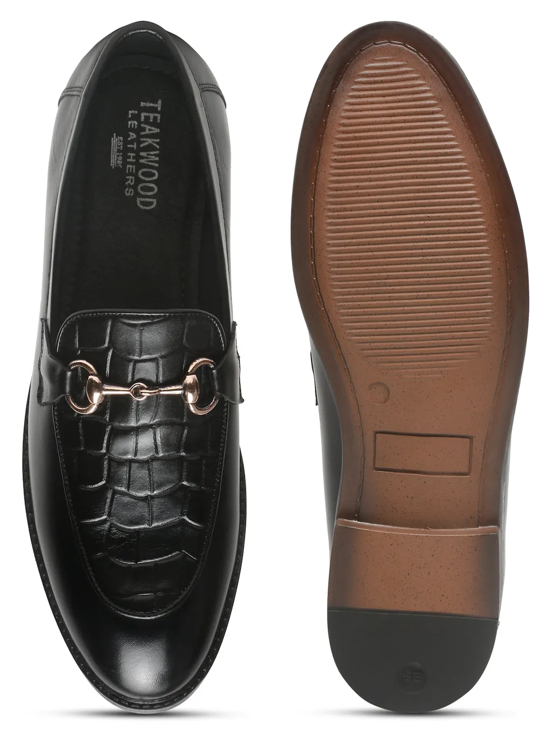 Dress And Casual Shoes Men's Black Croco Texture Leather Loafers