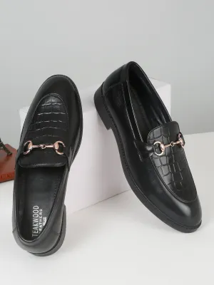 Different Types Of Casual Shoes Men's Black Croco Texture Leather Loafers