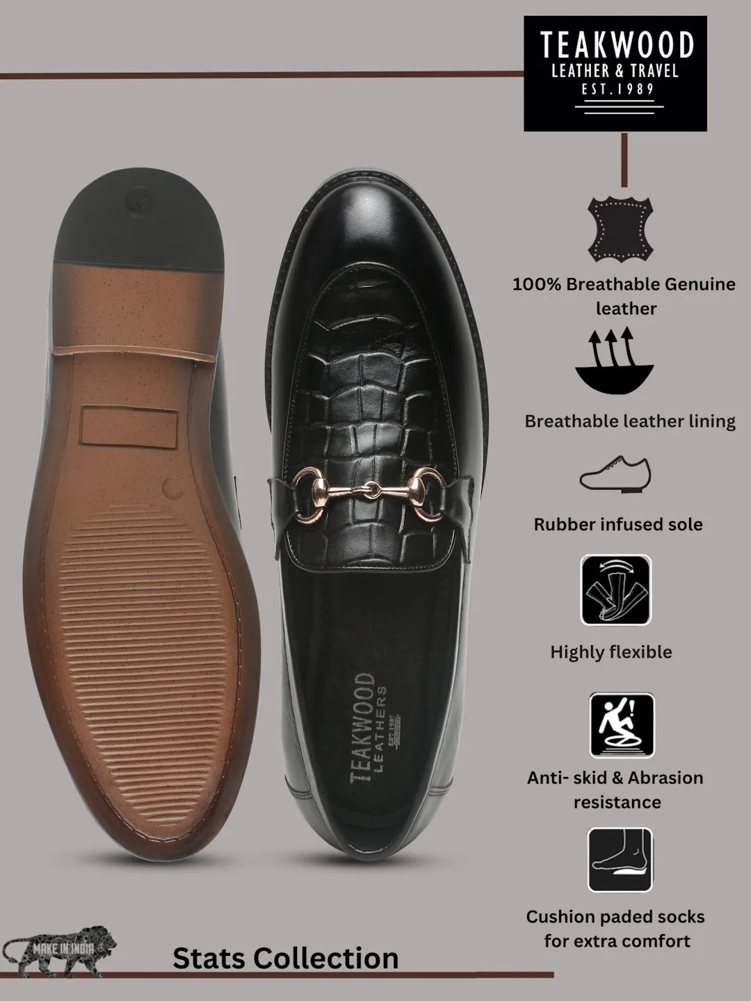 Men's Black Croco Texture Leather Loafers Comfy Shoes Casual