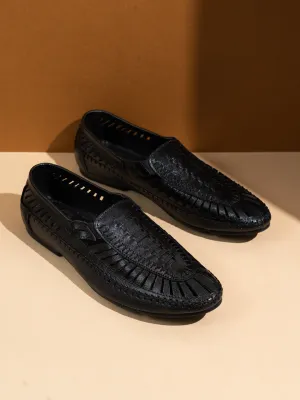 Flat Sandals With Rhinestones Mens Black Solid Pointed Toe Casual Sandals