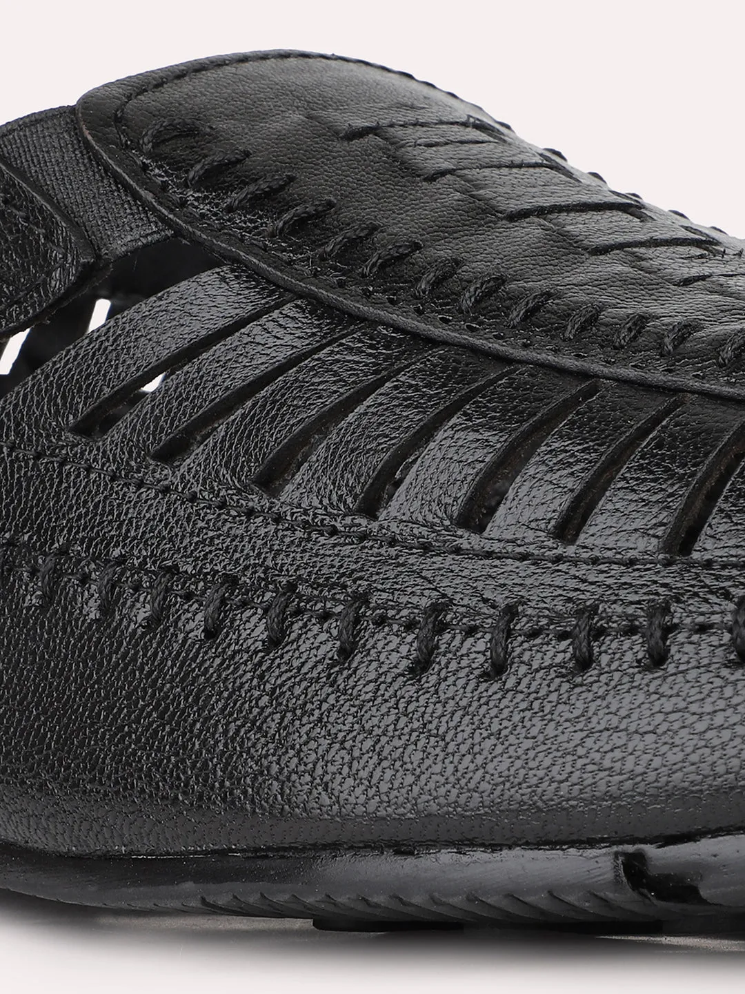 Mens Black Solid Pointed Toe Casual Sandals Gold Leather Sandals