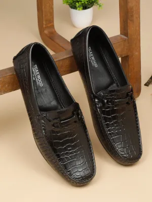 Casual Tennis Shoes Men's Black Texture Leather Flexi 360 Loafers