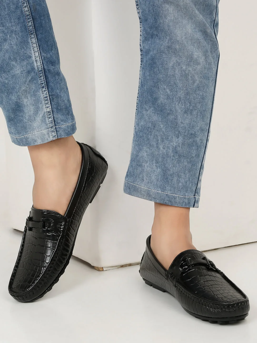 Men's Black Texture Leather Flexi 360 Loafers The Most Comfortable Casual Shoes