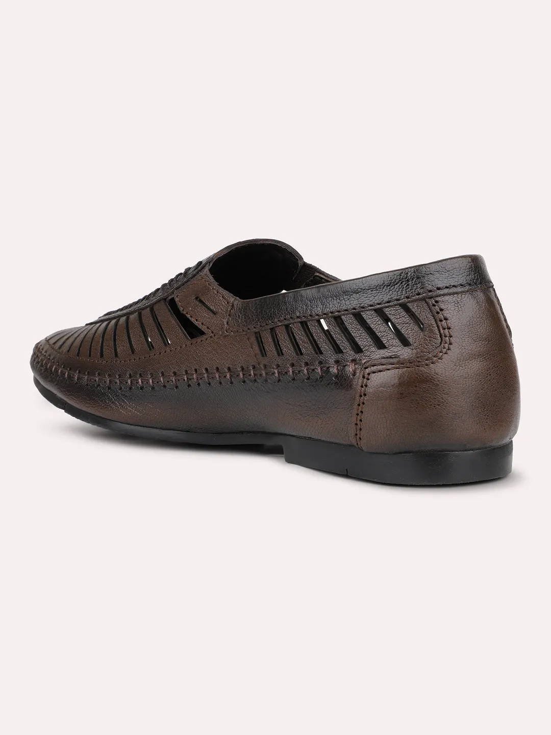 Mens Brown Solid Pointed Toe Casual Sandals Memory Foam Sandals