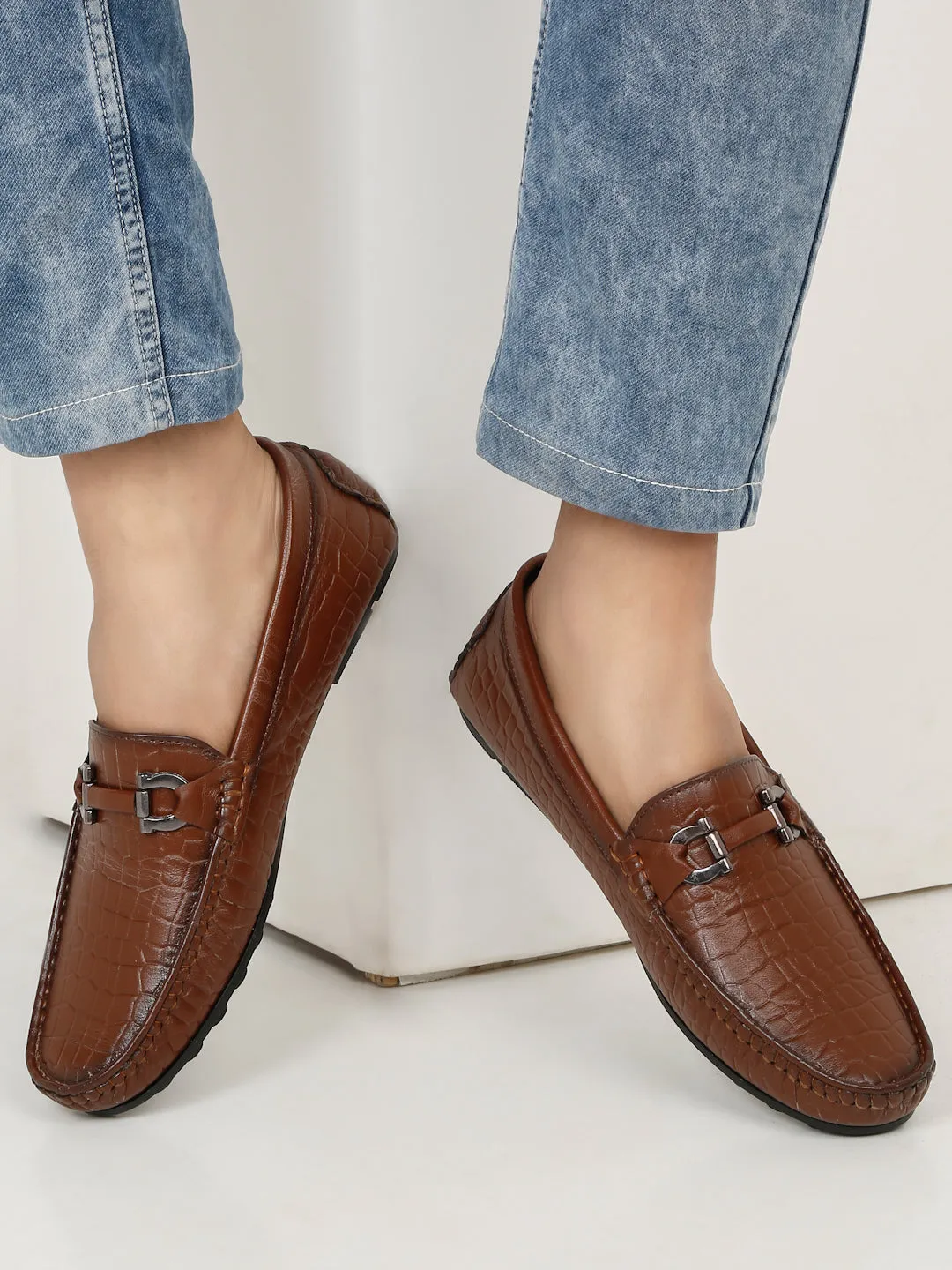 Men's Brown Texture Leather Flexi 360 Loafers Casual Aldo Shoes