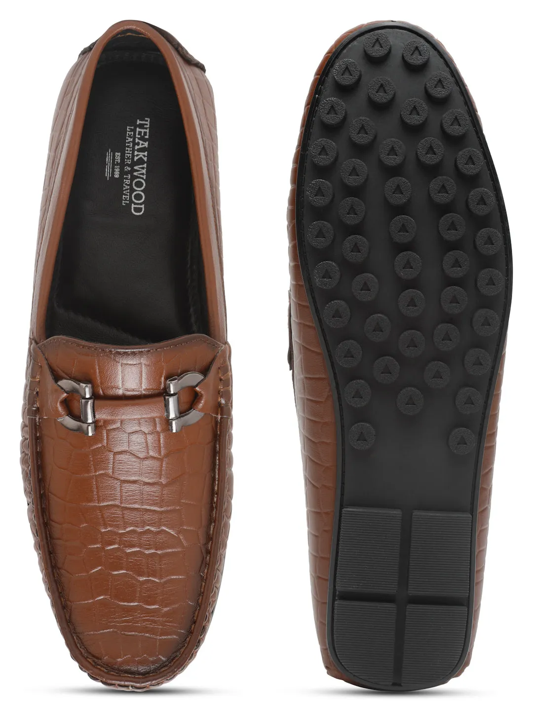 Casual Wide Width Shoes Men's Brown Texture Leather Flexi 360 Loafers