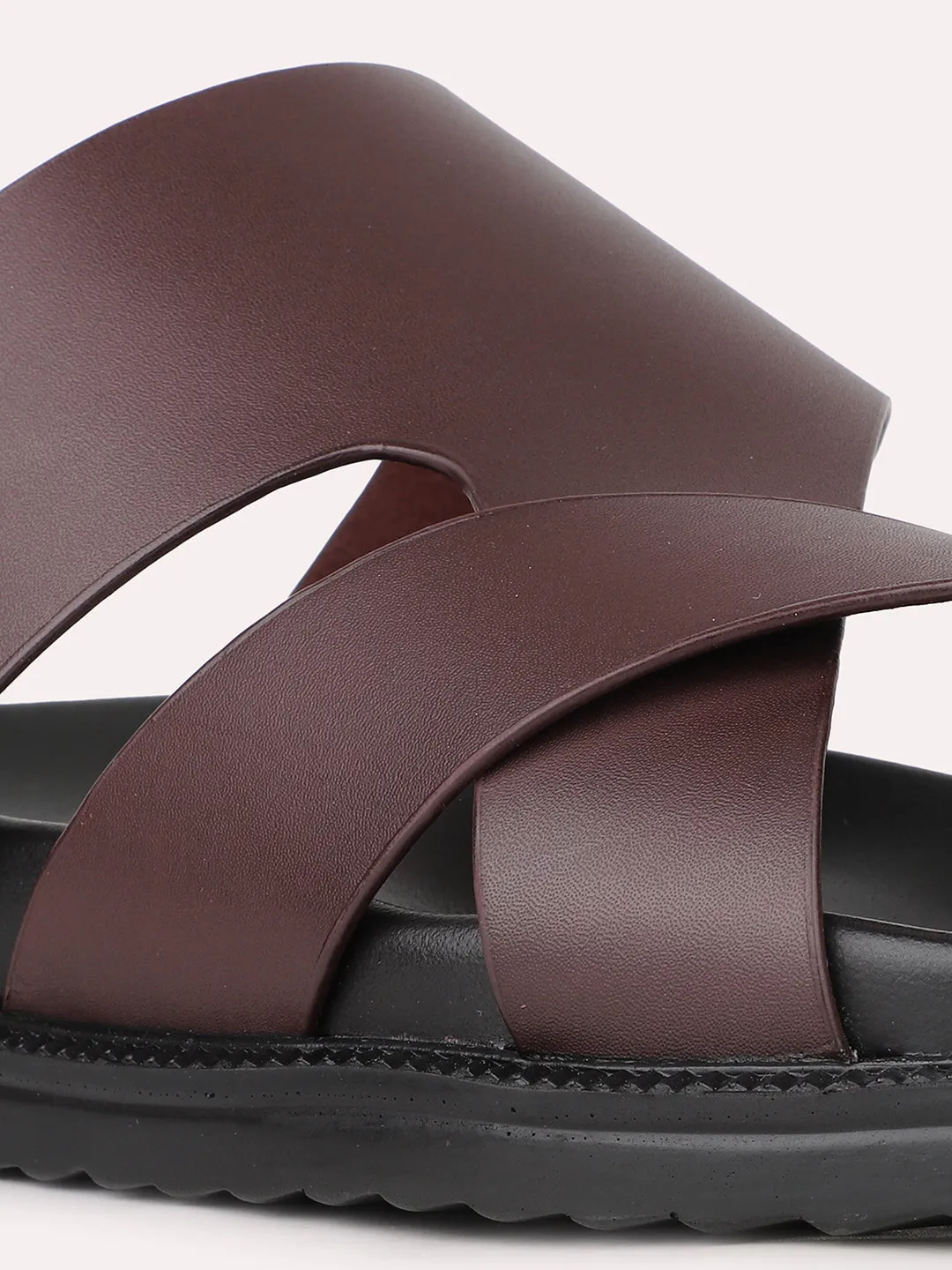 Mens Maroon Solid Round Toe Casual Sandals Sandals For Achilles Tendonitis