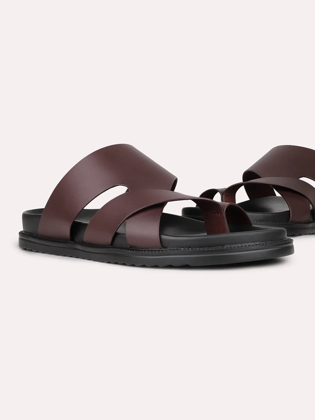 Sandals Shower Mens Maroon Solid Round Toe Casual Sandals
