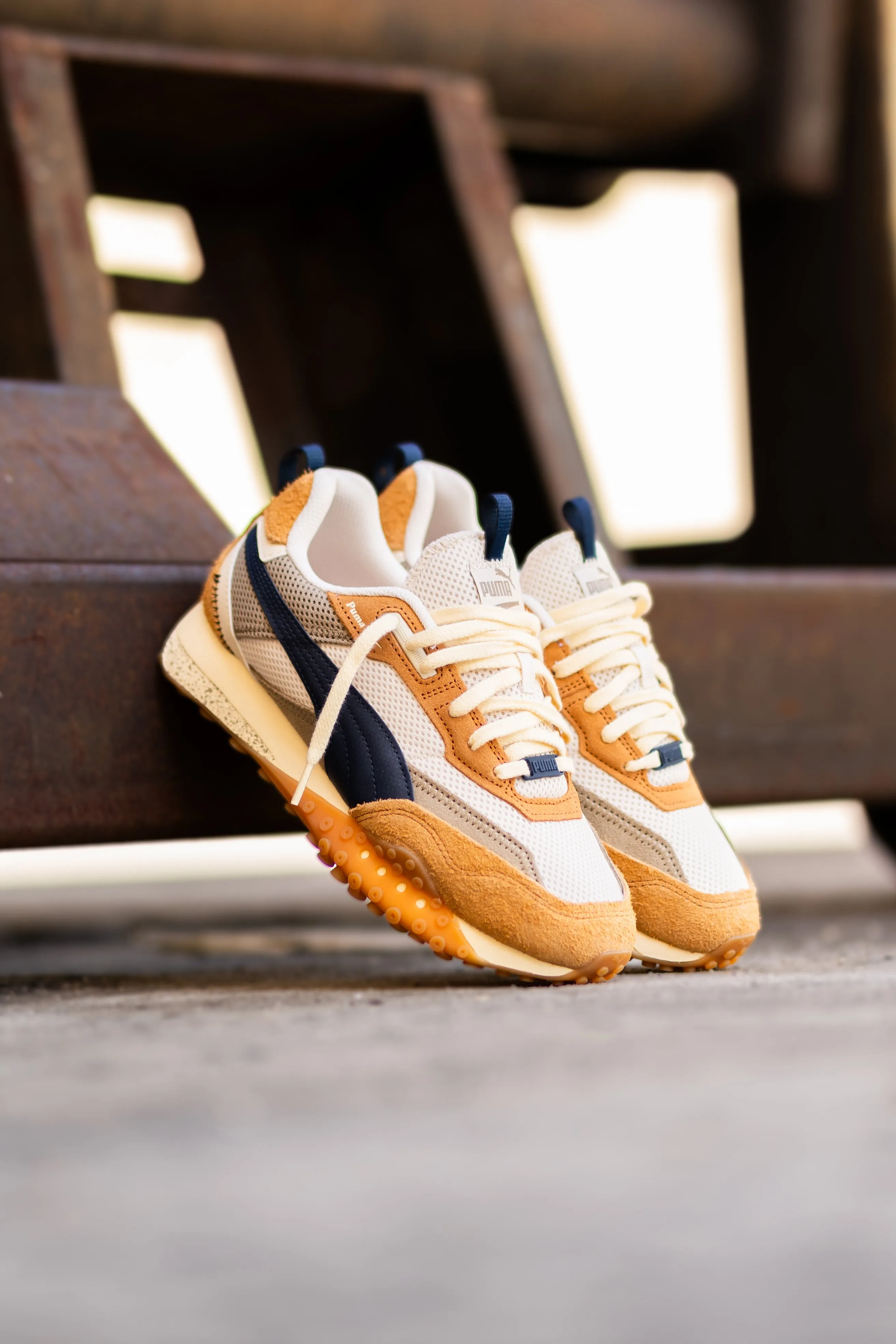 Mens Puma Blacktop Rider Preppy (Alpine Snow/Caramel Latte) Puma Muse Satin Athletic Shoe