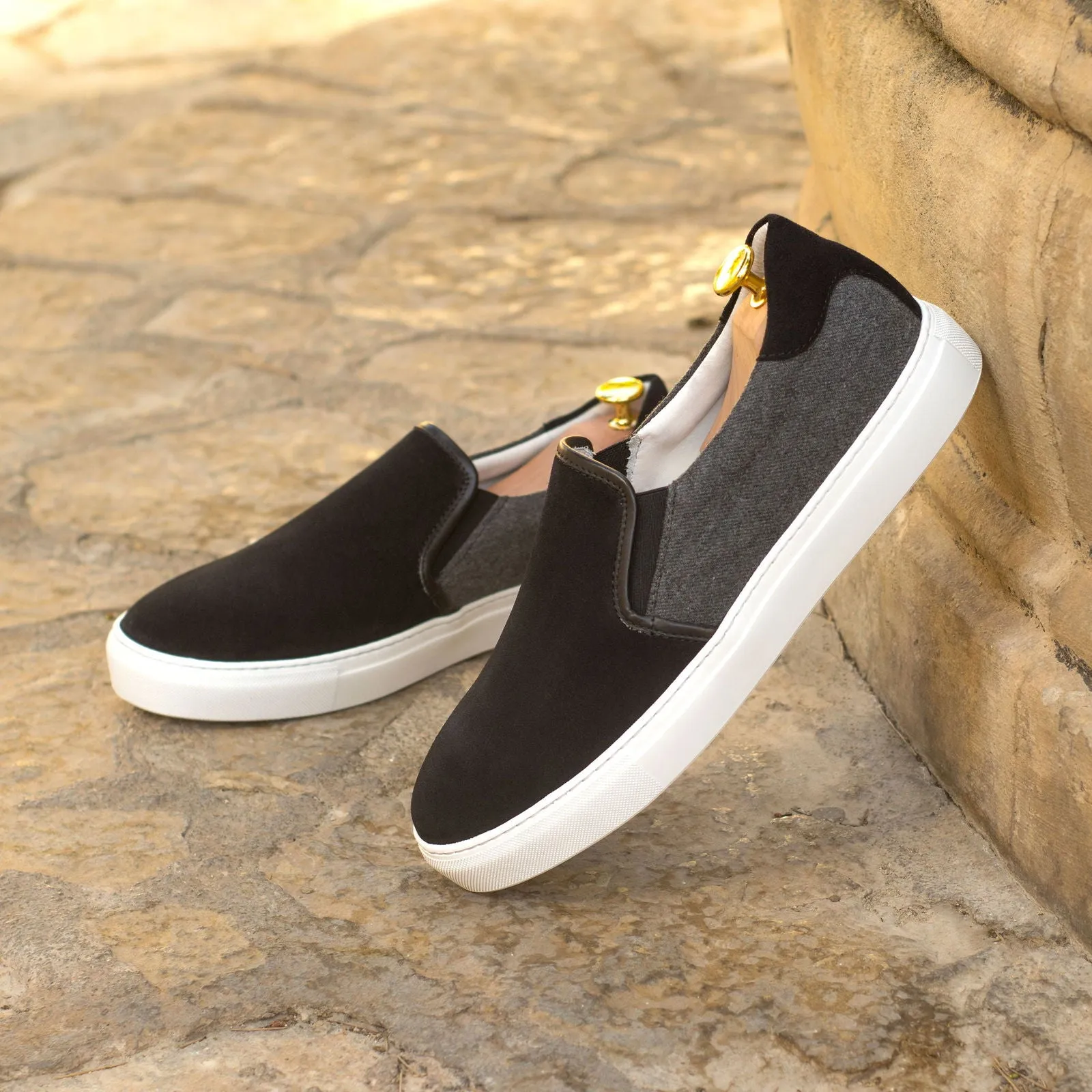 Men's Slip On Leather Shoes Wide Plus Size Grey Black 4422 Vans Shoes Flat