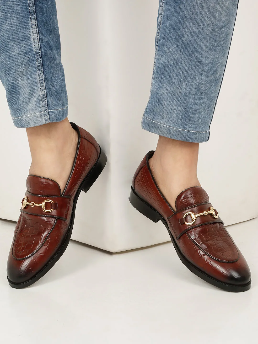 Men's Tan Texture Leather Slip-on shoes Uptown Ballet Slip On