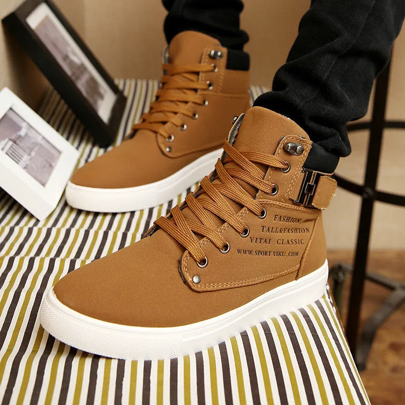 Men Ankle Boots with Thick Fur Casual Shoes Synthetic Leather Casual Shoes