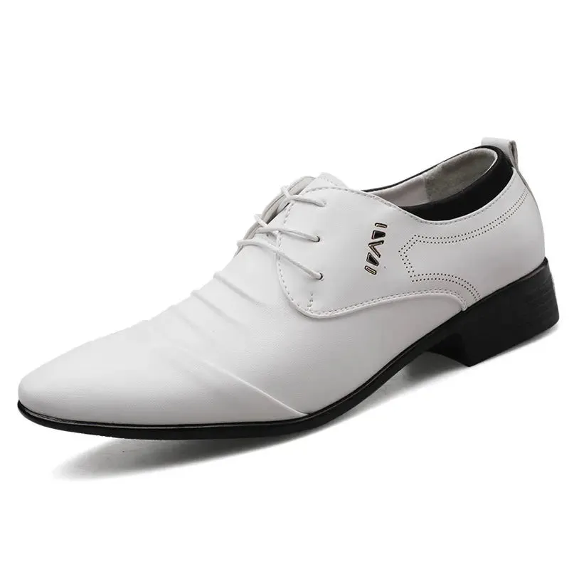 Casual Shoes Polo Classic Men Dress Shoes Lace-up White Leather Shoes for Man Plus Size Point Toe Business Casual Men's Formal Shoes for Wedding