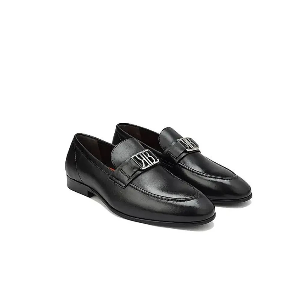Loafers On Feet Navy Leather Loafers With Logo