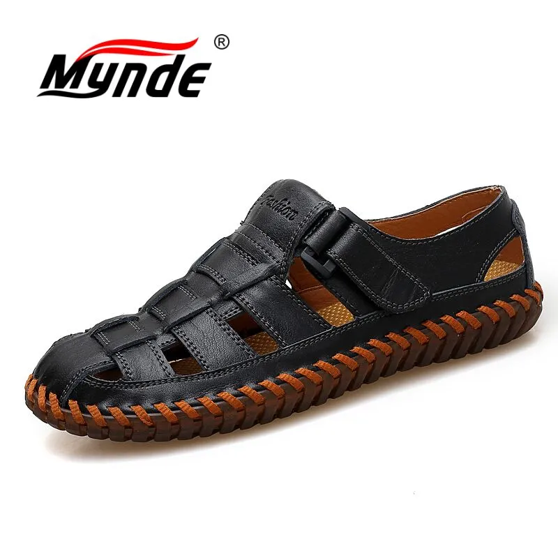 MYNDE Men Cow Leather Sandals Outdoor 2019 Summer Handmade Men Shoes Men Breathable Casual Shoes Footwear Walking Sandals Brynn Sandals