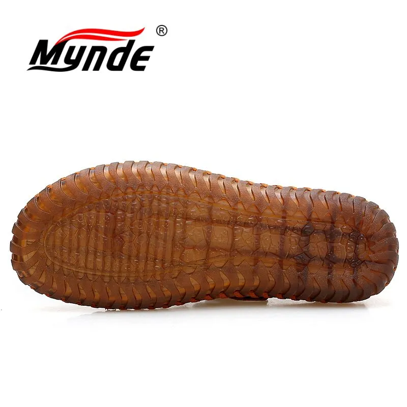 Low Heel Wedge Sandals MYNDE Men Cow Leather Sandals Outdoor 2019 Summer Handmade Men Shoes Men Breathable Casual Shoes Footwear Walking Sandals