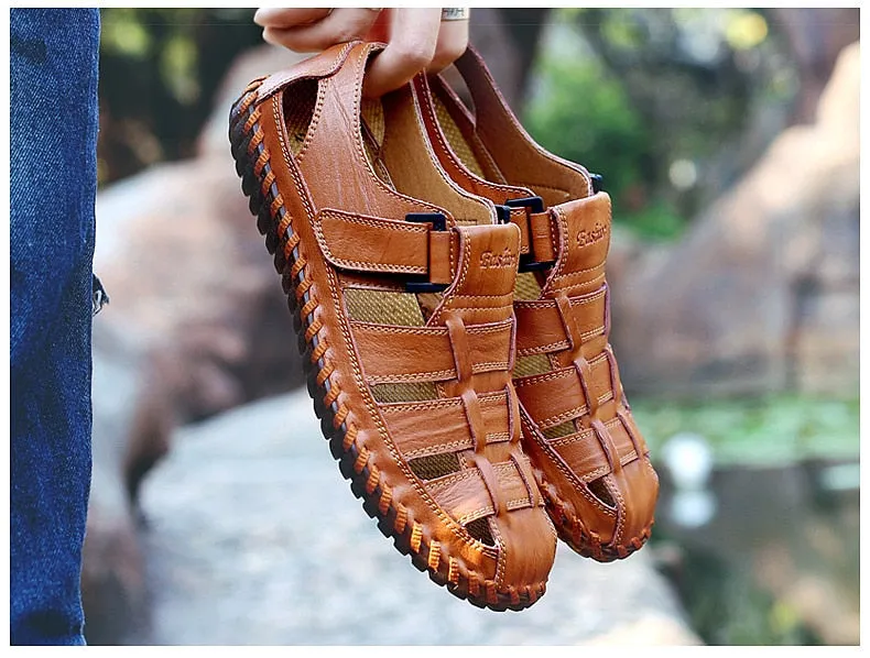Hoka Sandals MYNDE Men Cow Leather Sandals Outdoor 2019 Summer Handmade Men Shoes Men Breathable Casual Shoes Footwear Walking Sandals