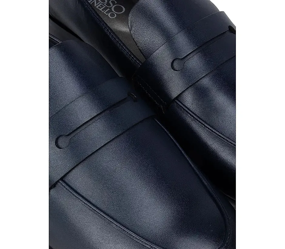 Platform Chunky Heel Loafers Navy Leather Panel Loafers