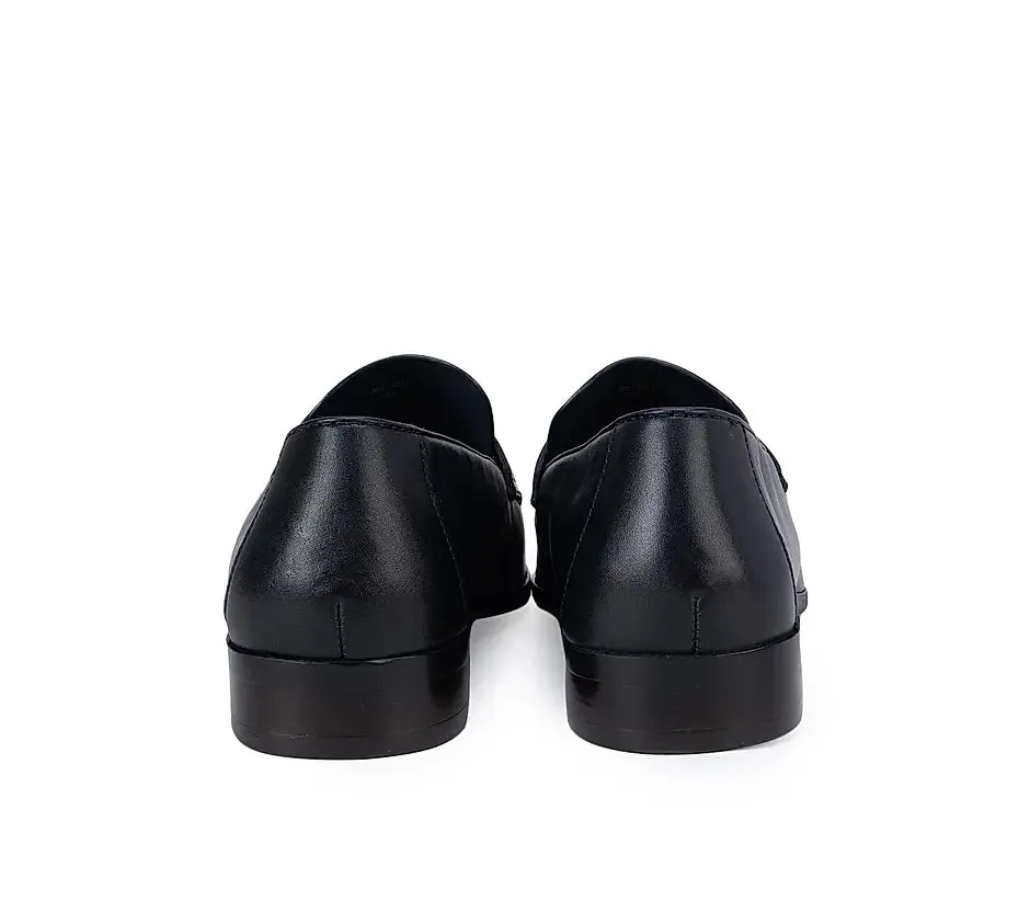 Navy Leather Panel Loafers Platform Chunky Loafers