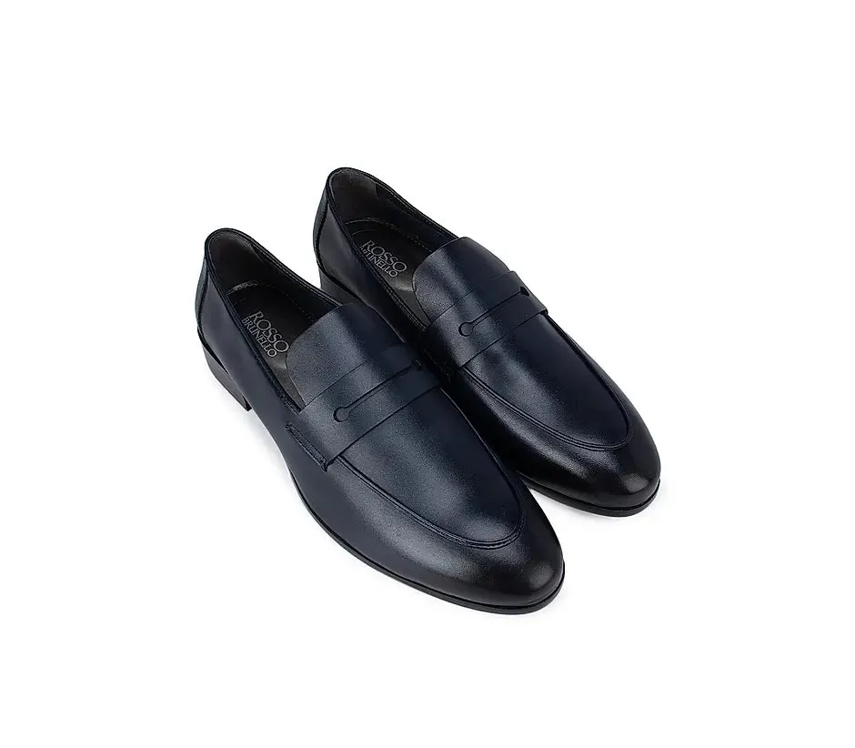 Navy Leather Panel Loafers Tassel Penny Loafers