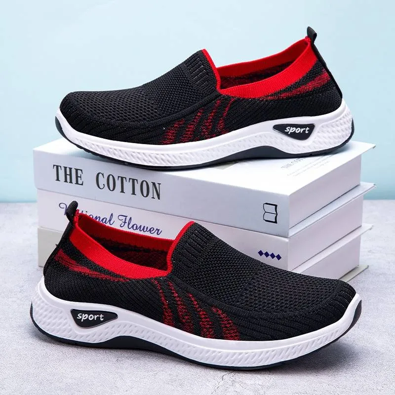 New Breathable Low Cut Red & Black Woven Leisure Sports Shoes For Women Sz 9 (40) Orthopedic Casual Shoes