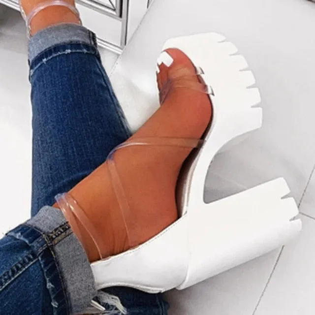 Cork Platform Sandals Night Club Party Platform Chunky Heel Sandals Summer Plus Size Shoes Transparent Gladiator Heel Sandals  Shoes Women