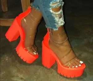 Night Club Party Platform Chunky Heel Sandals Summer Plus Size Shoes Transparent Gladiator Heel Sandals  Shoes Women Sandals Beaches