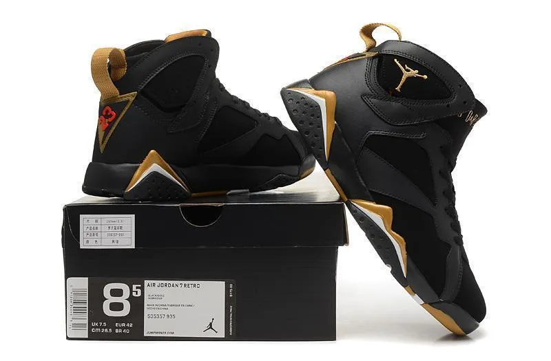 Nike Air Jordan 7 Black Gold Shoes Basketball Men Size US 7 - 13 Asics Running Shoes Plantar Fasciitis