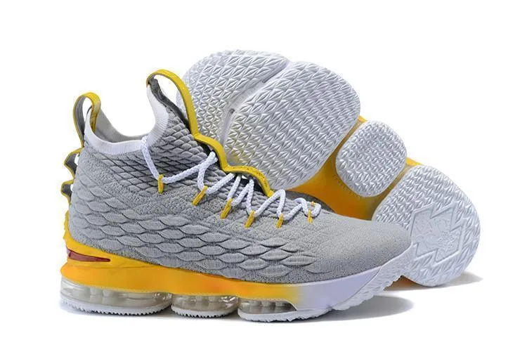 Nike Lebron XV 15 Grey Gold Yellow Men Shoes Sale Size US7,8,8.5,9,10,11,12 Asics Gel-rocket 10 Indoor Sport Shoes