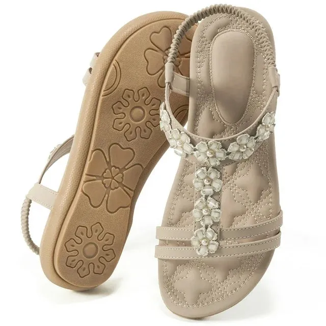 Casual Best Winter Shoes Harenc Womens Flats Sandals for Women Casual Summer Beaded Bohemian Comfortable Beach Shoes