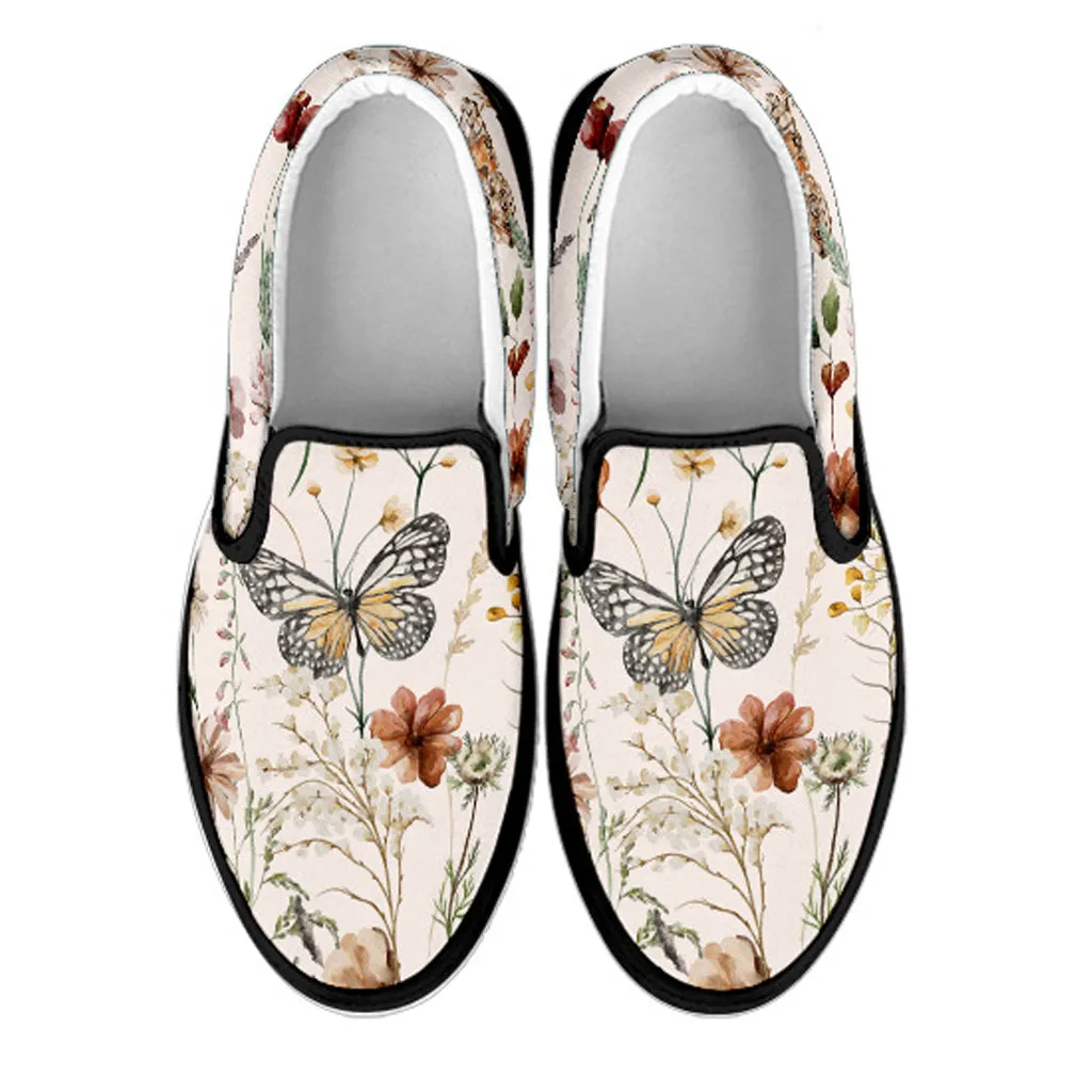 Tiny Bloom Watercolor Butterfly Women's Slip Ons Hands-free Slip-ons