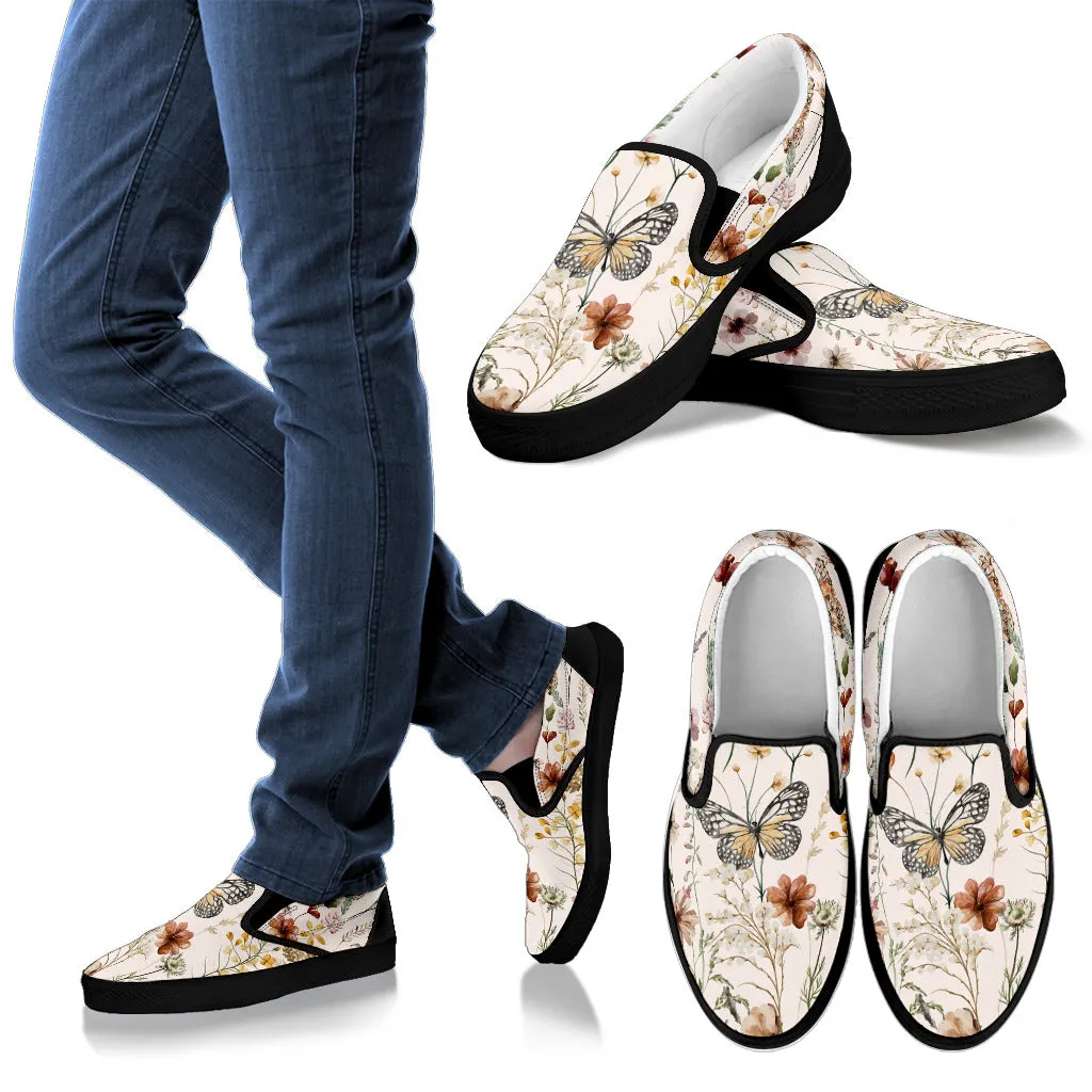 Tiny Bloom Watercolor Butterfly Women's Slip Ons Slip On Shoe Slip On