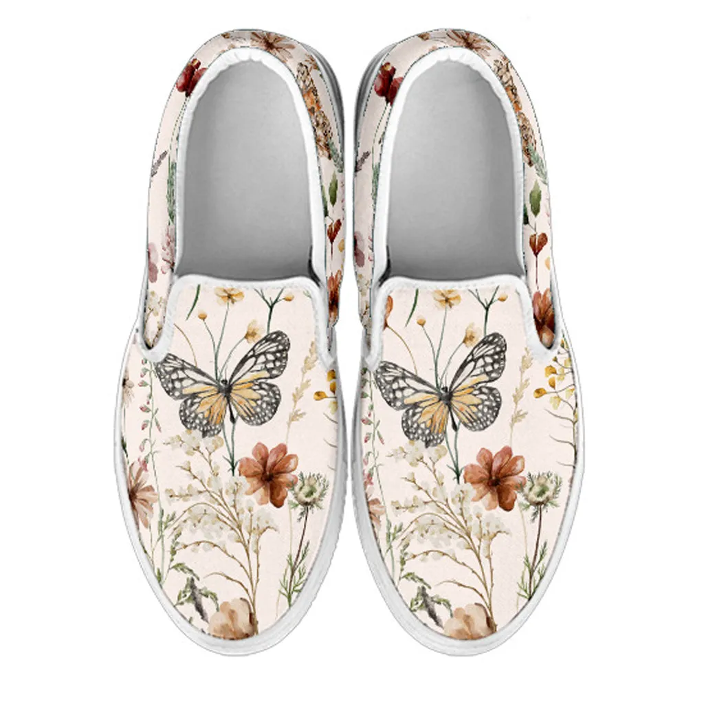 Slip On Black Boots Tiny Bloom Watercolor Butterfly Women's Slip Ons