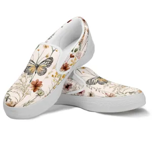 Metallic Slip On Tiny Bloom Watercolor Butterfly Women's Slip Ons